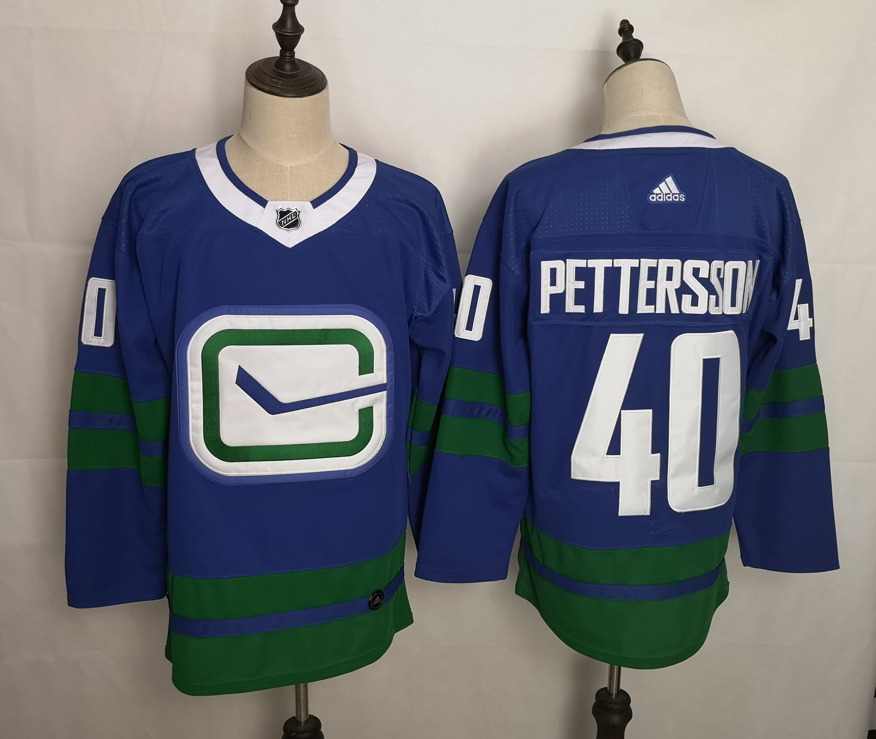 Men Vancouver Canucks 40 Pettersson Blue Home Authentic Stitched Adidas NHL Jersey